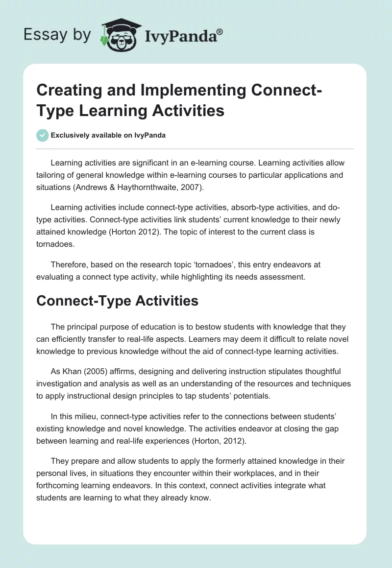 Creating and Implementing Connect-Type Learning Activities. Page 1