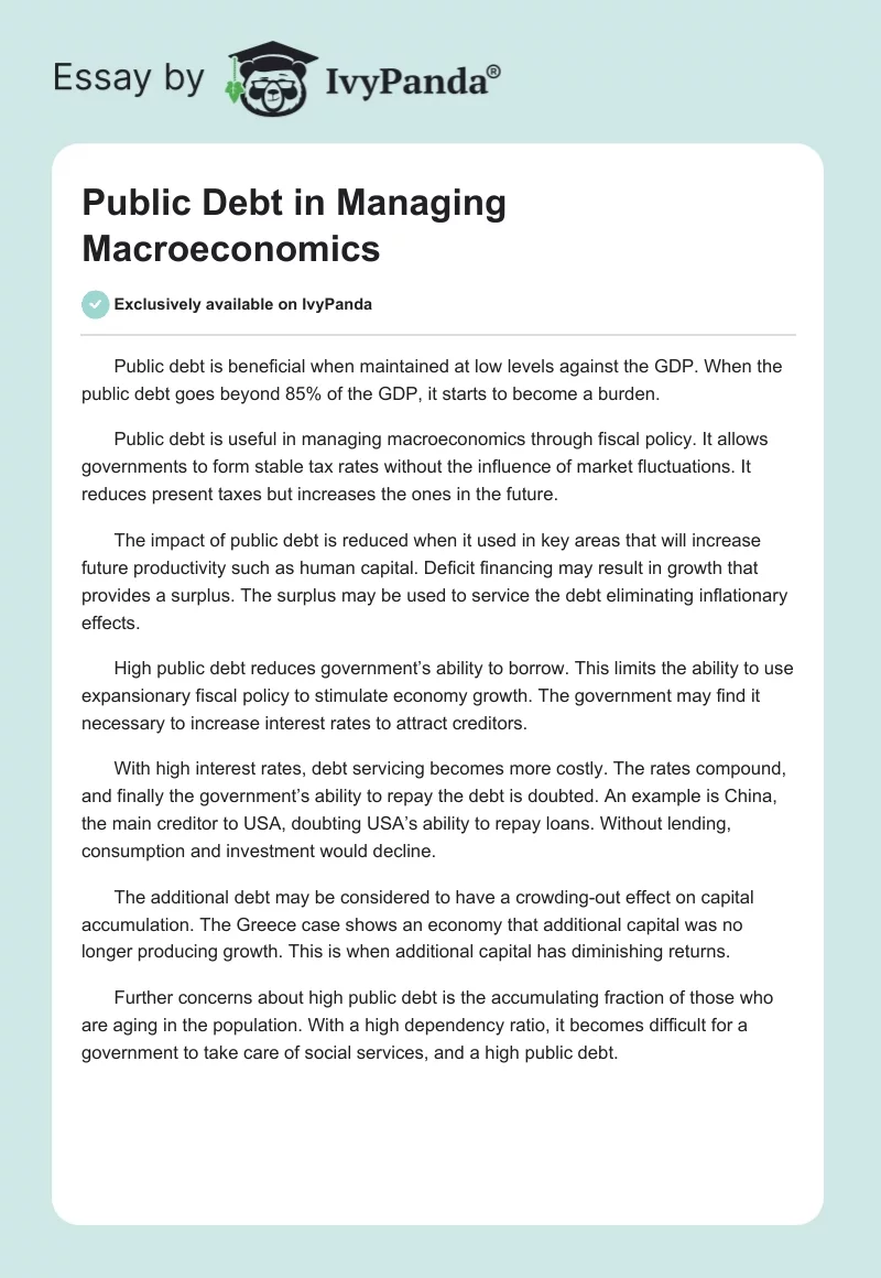 Public Debt in Managing Macroeconomics. Page 1