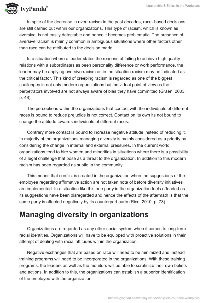 Leadership & Ethics in the Workplace. Page 4