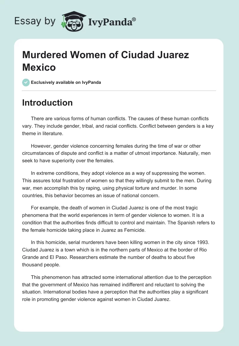 Murdered Women of Ciudad Juarez Mexico. Page 1