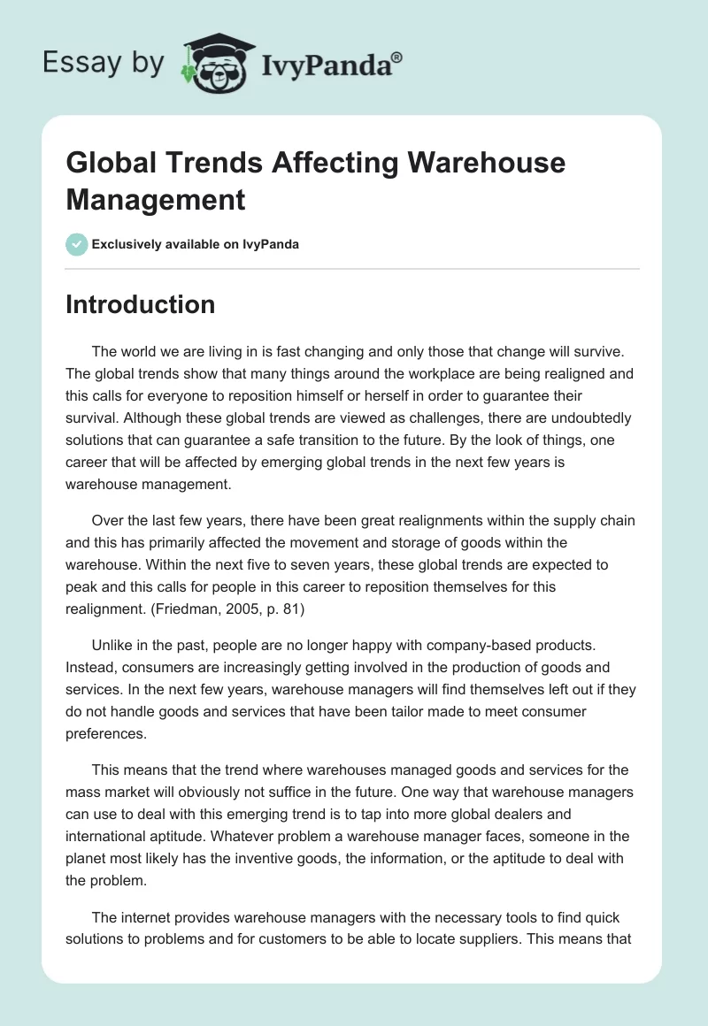 Global Trends Affecting Warehouse Management. Page 1