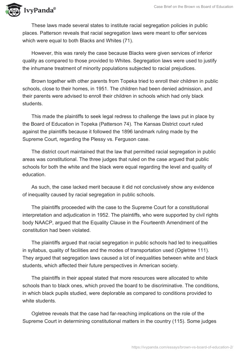 Case Brief on the Brown vs Board of Education. Page 2