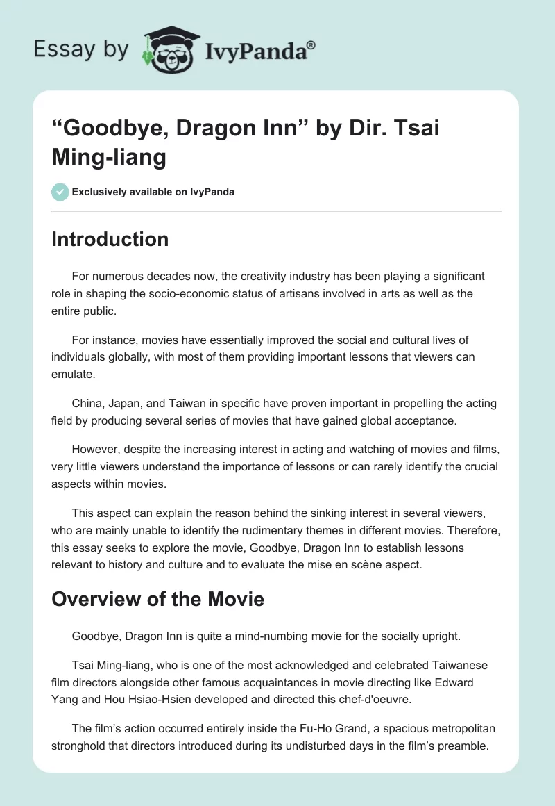 “Goodbye, Dragon Inn” by Dir. Tsai Ming-liang. Page 1