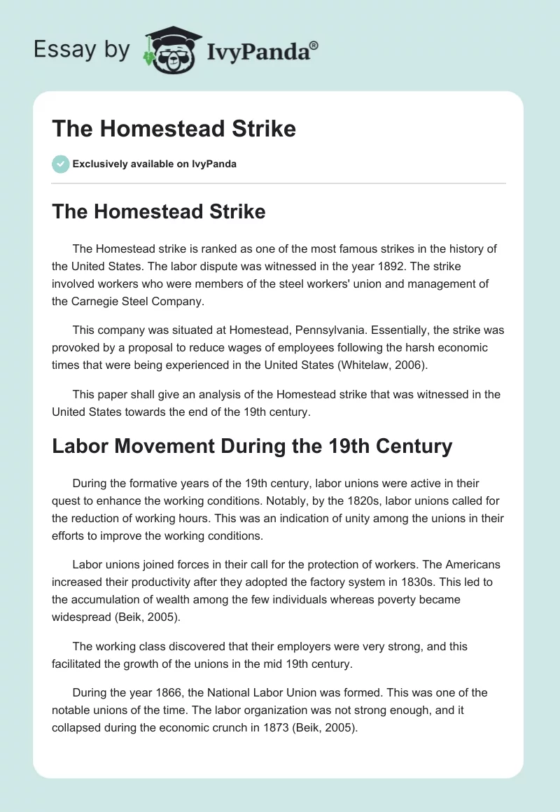 The Homestead Strike. Page 1