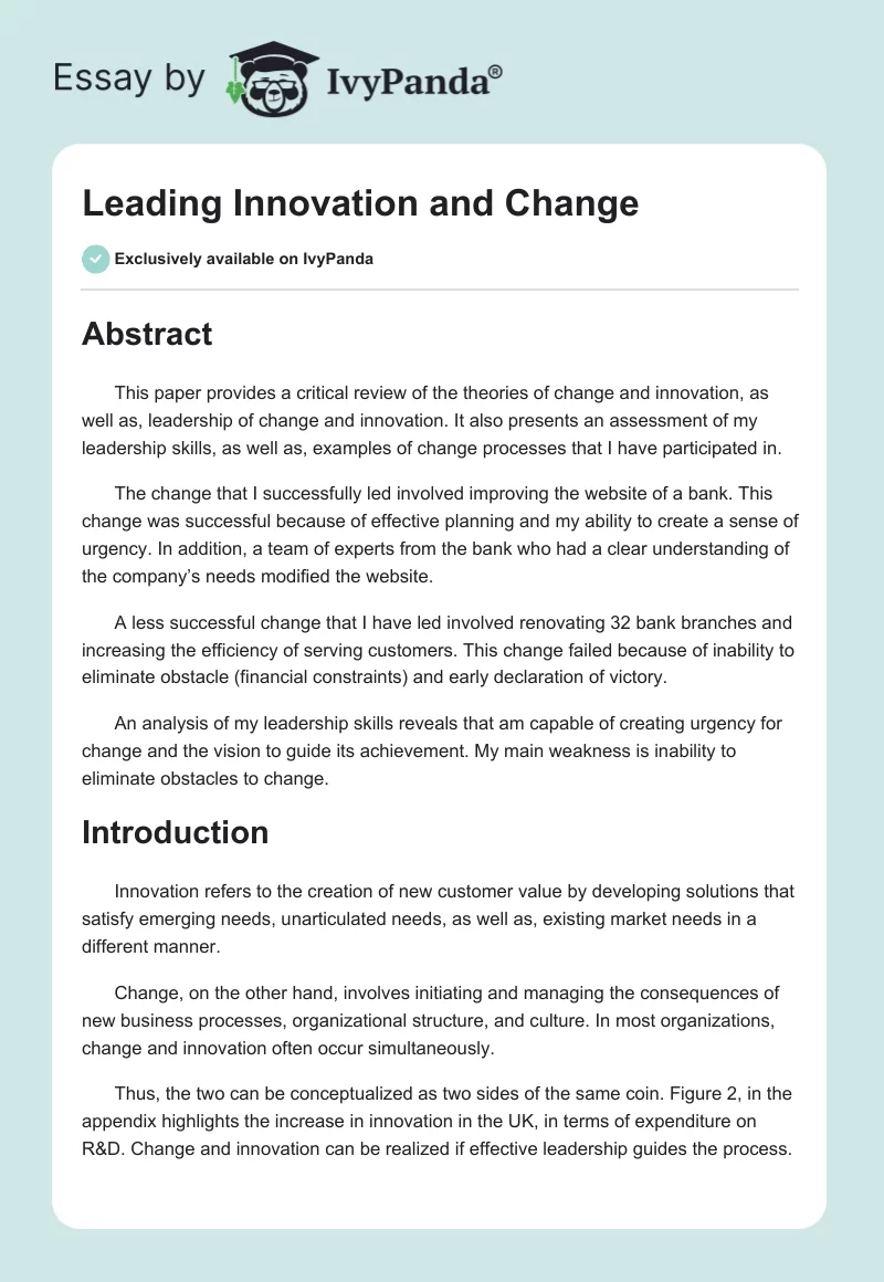 Leading Innovation and Change. Page 1