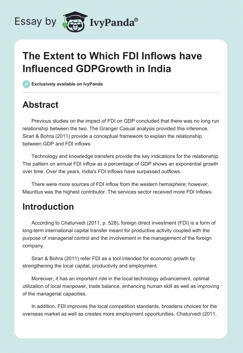The Extent to Which FDI Inflows have Influenced GDPGrowth in India. Page 1