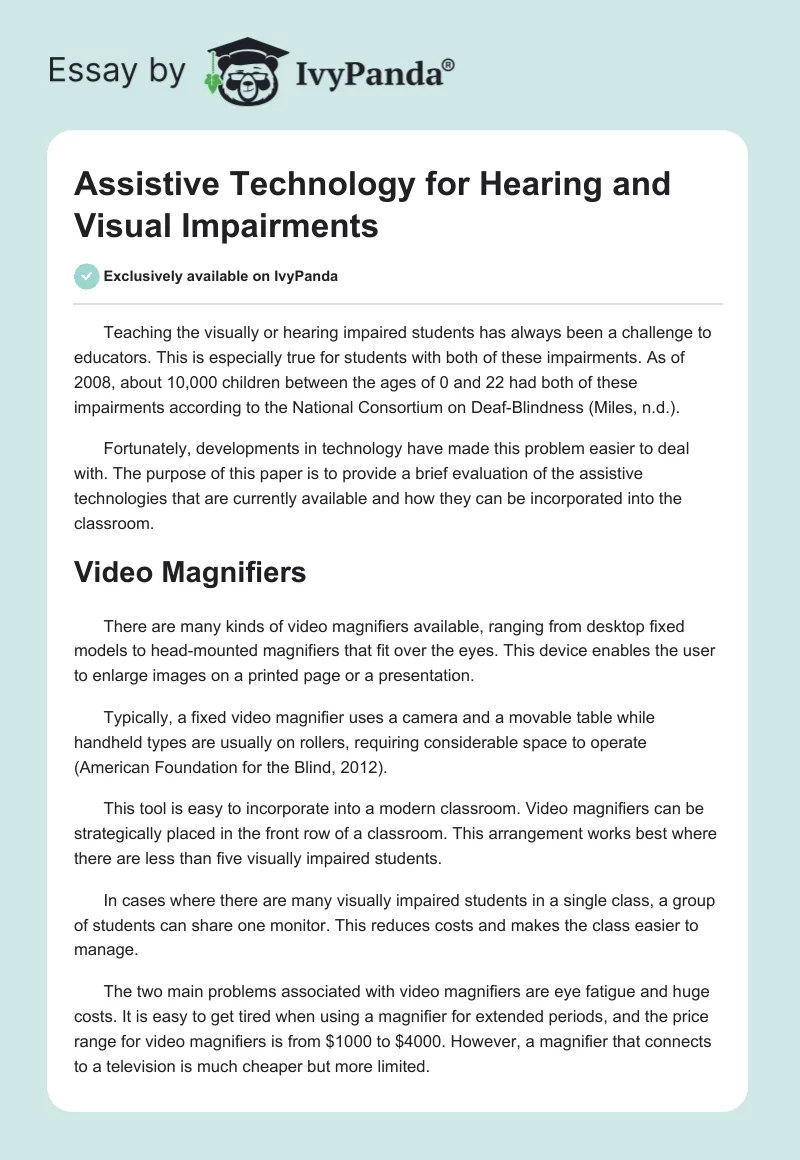 Assistive Technology for Hearing and Visual Impairments. Page 1