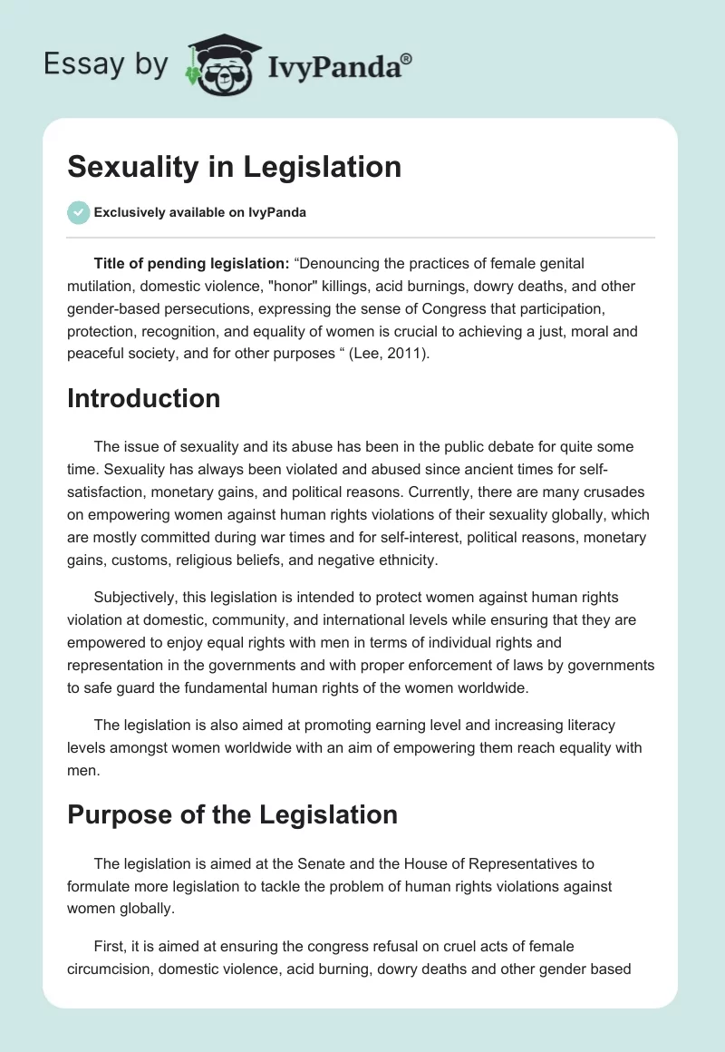 Sexuality in Legislation. Page 1