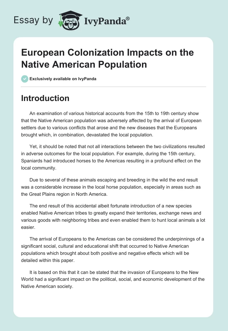 European Colonization Impacts on the Native American Population. Page 1