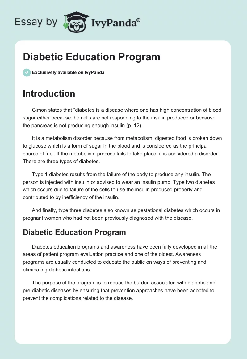 Diabetic Education Program. Page 1