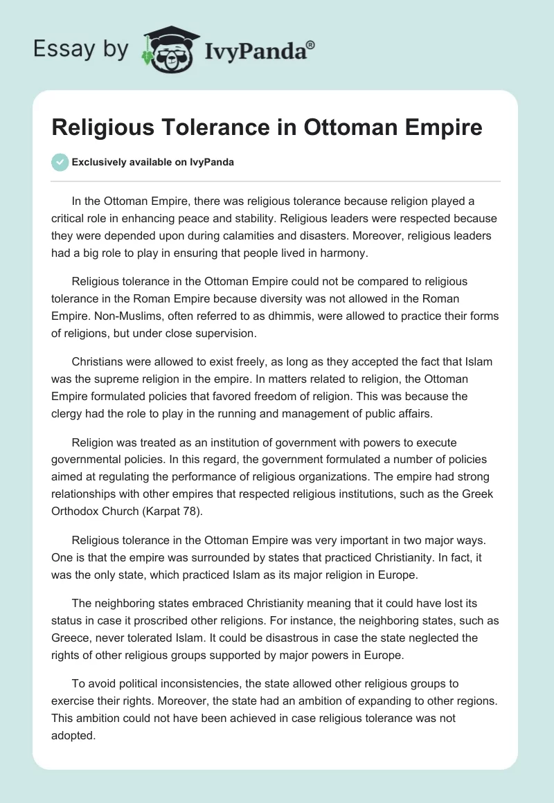Religious Tolerance in Ottoman Empire. Page 1