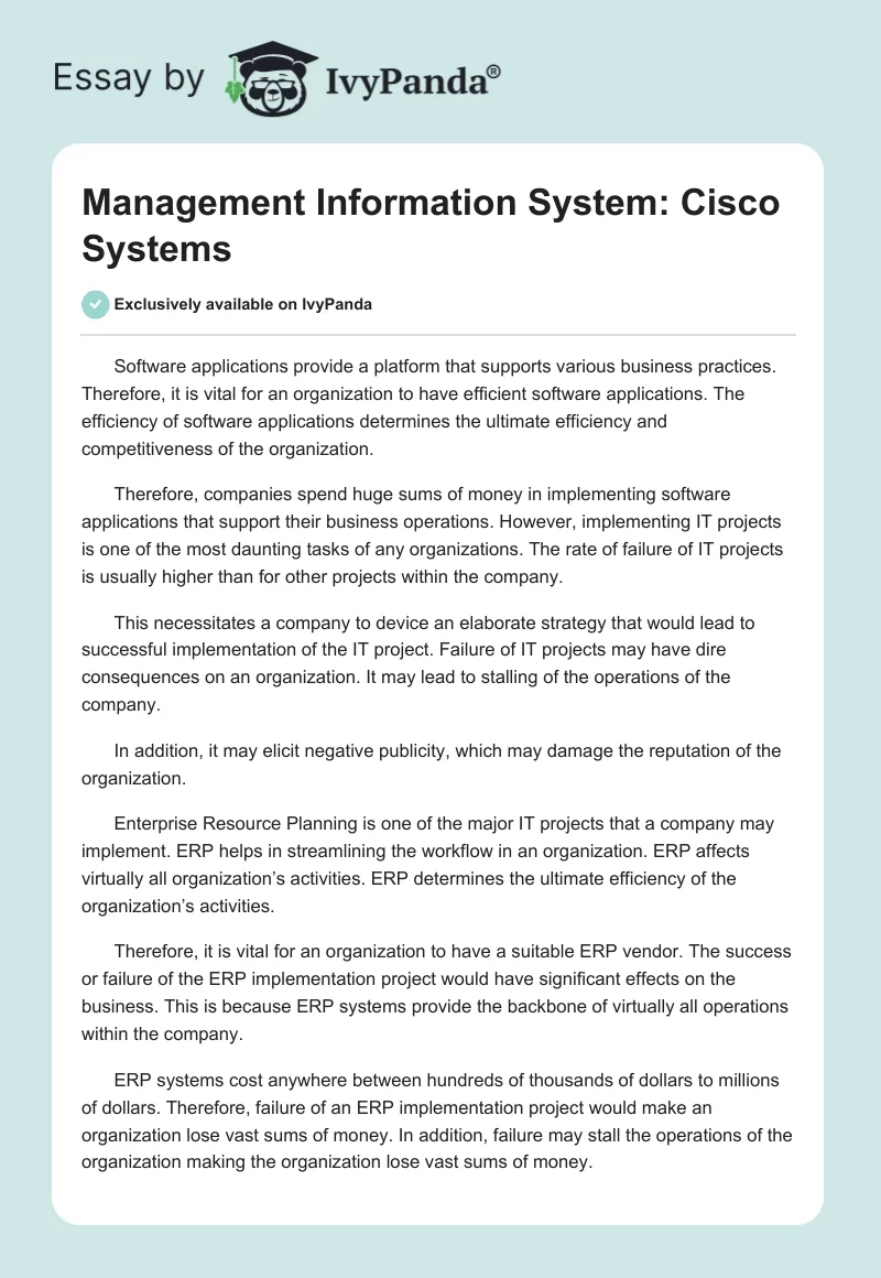 Management Information System: Cisco Systems. Page 1