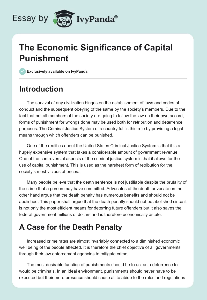 The Economic Significance of Capital Punishment. Page 1