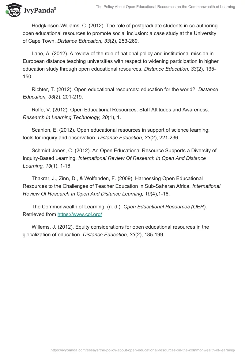 The Policy About Open Educational Resources on the Commonwealth of Learning. Page 3