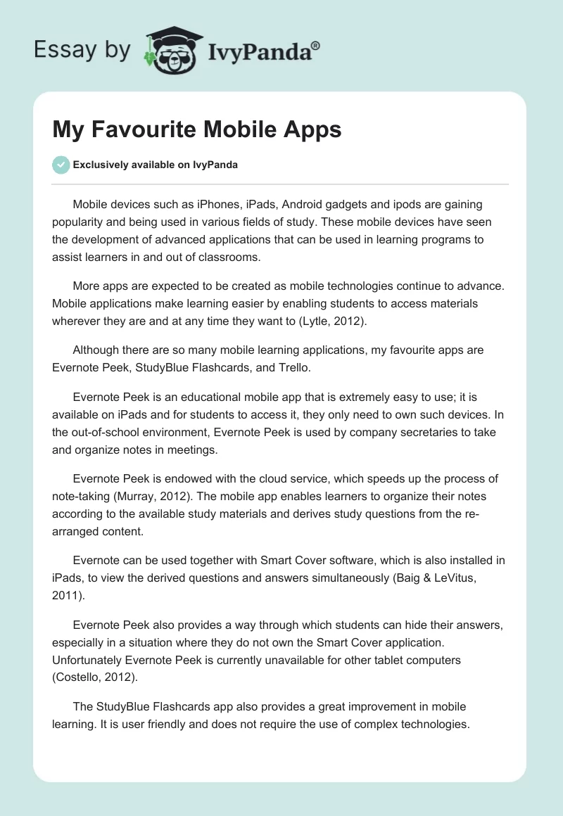 My Favourite Mobile Apps. Page 1