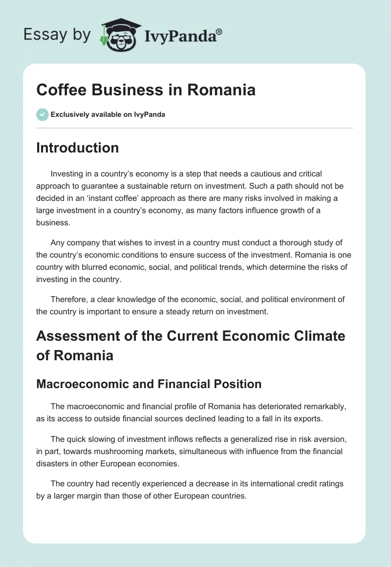 Coffee Business in Romania. Page 1
