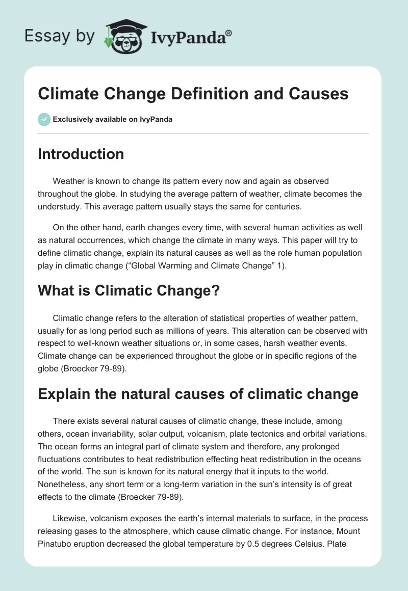 Climate Change Definition and Causes. Page 1