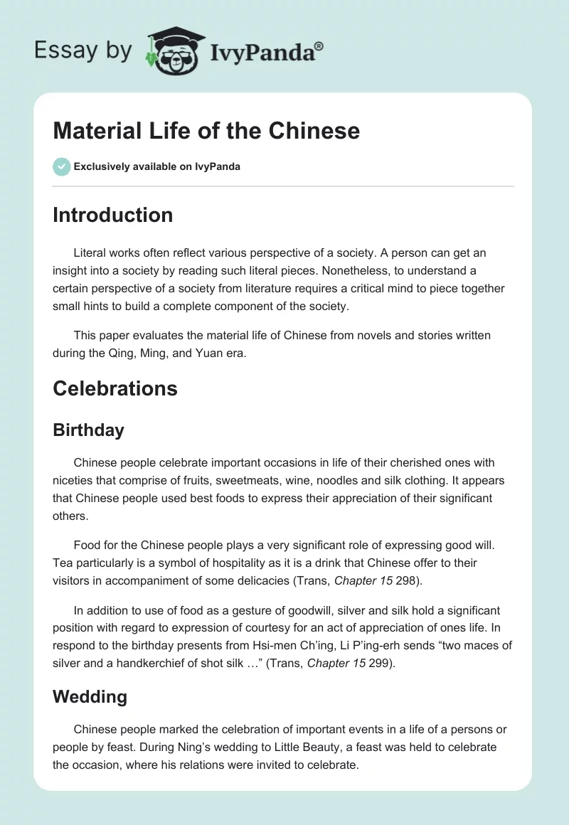 Material Life of the Chinese. Page 1