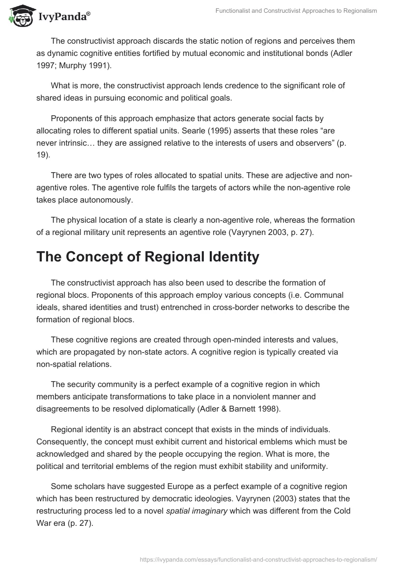 Functionalist and Constructivist Approaches to Regionalism. Page 2