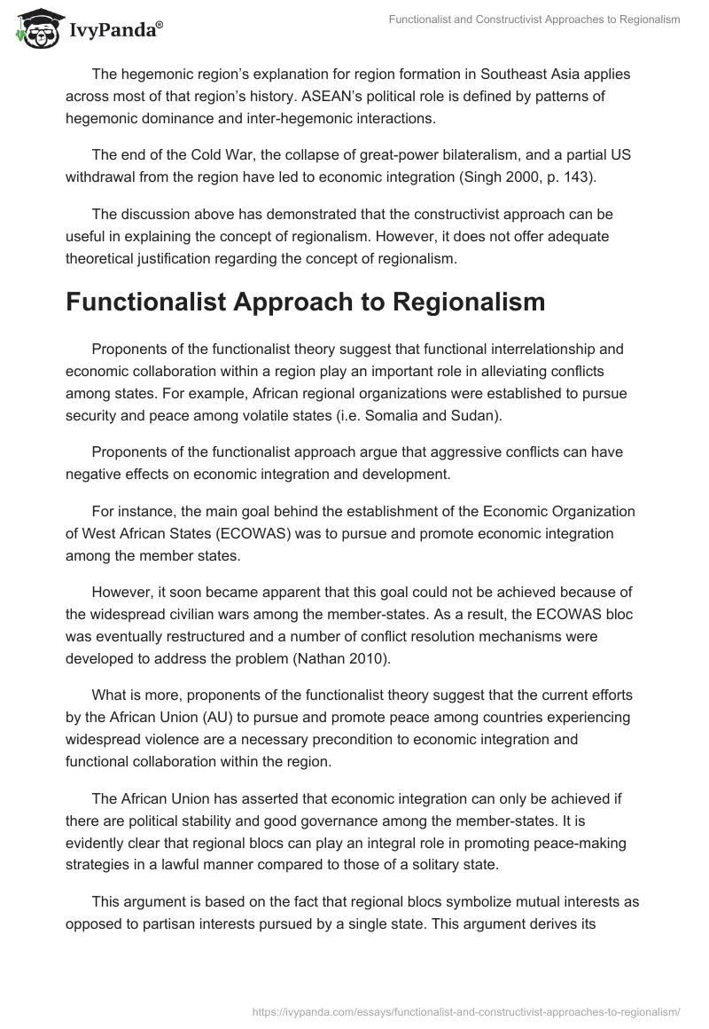 Functionalist and Constructivist Approaches to Regionalism. Page 5