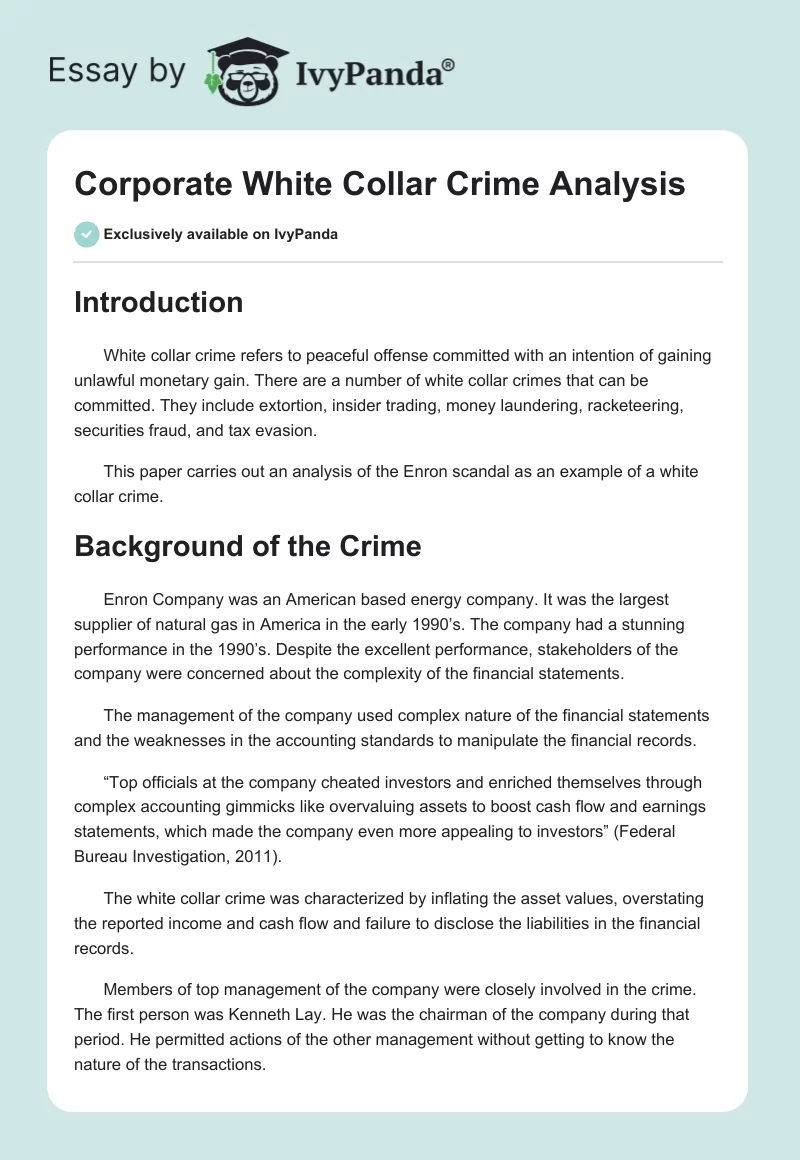 Corporate White Collar Crime Analysis. Page 1
