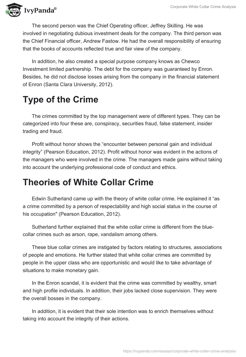 Corporate White Collar Crime Analysis. Page 2