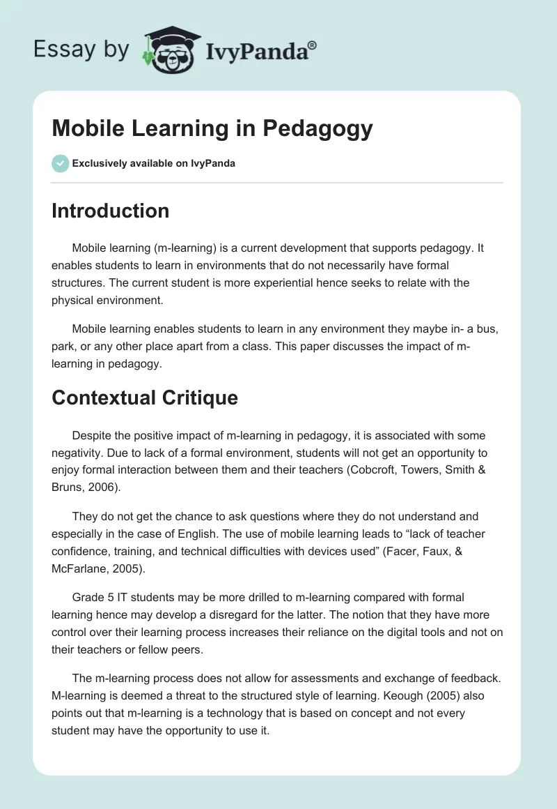 Mobile Learning in Pedagogy. Page 1