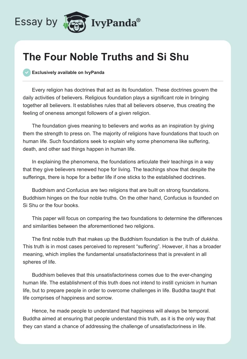The Four Noble Truths and Si Shu. Page 1