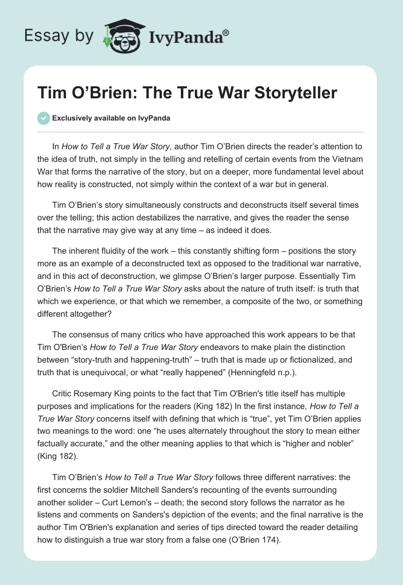 Tim O’Brien: The True War Storyteller. Page 1