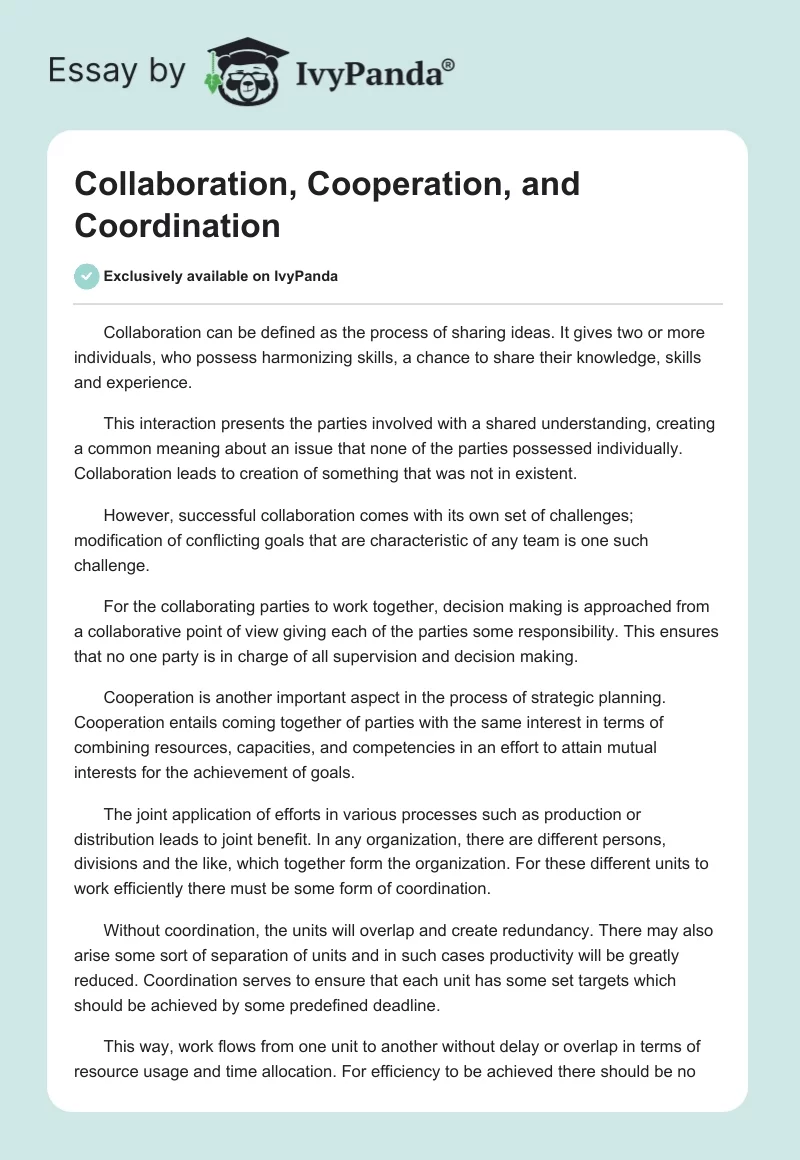 Collaboration, Cooperation, and Coordination. Page 1