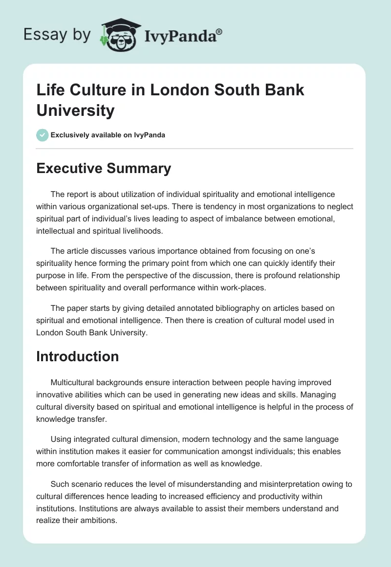 Life Culture in London South Bank University. Page 1