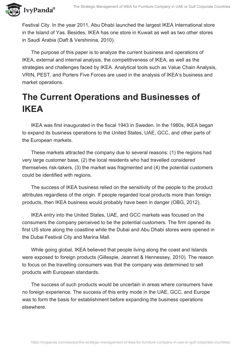 The Strategic Management of IKEA for Furniture Company in UAE or Gulf Corporate Countries. Page 2