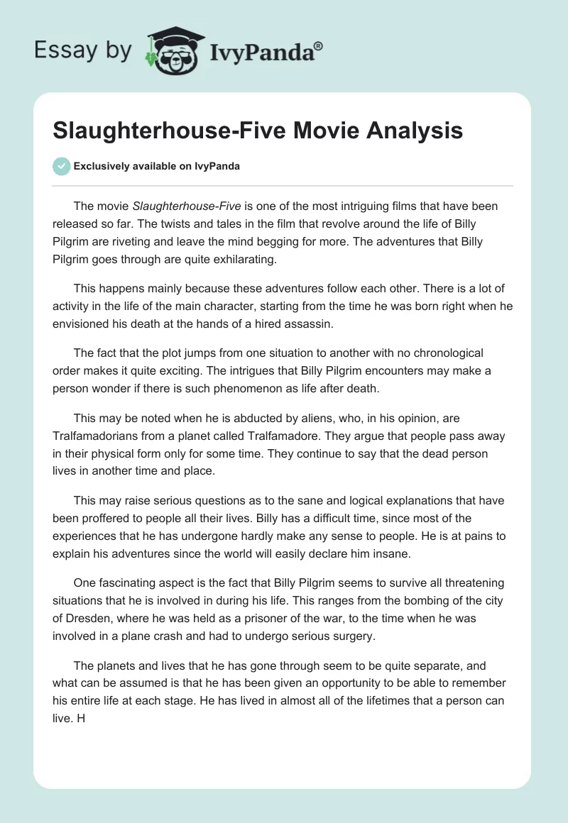 Slaughterhouse-Five Movie Analysis. Page 1