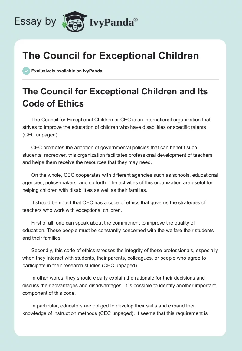 The Council for Exceptional Children. Page 1
