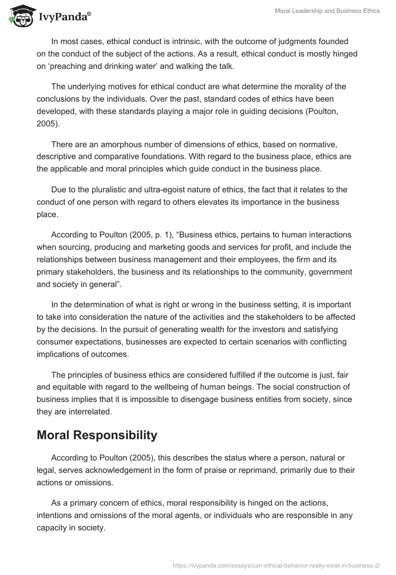 Moral Leadership and Business Ethics. Page 2