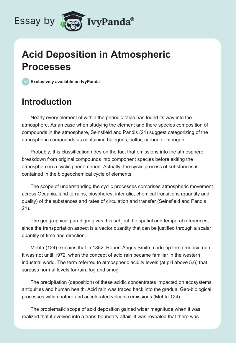 Acid Deposition in Atmospheric Processes. Page 1