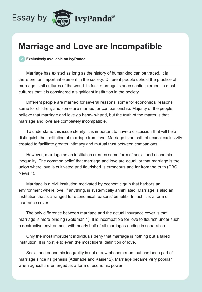 Marriage and Love are Incompatible. Page 1