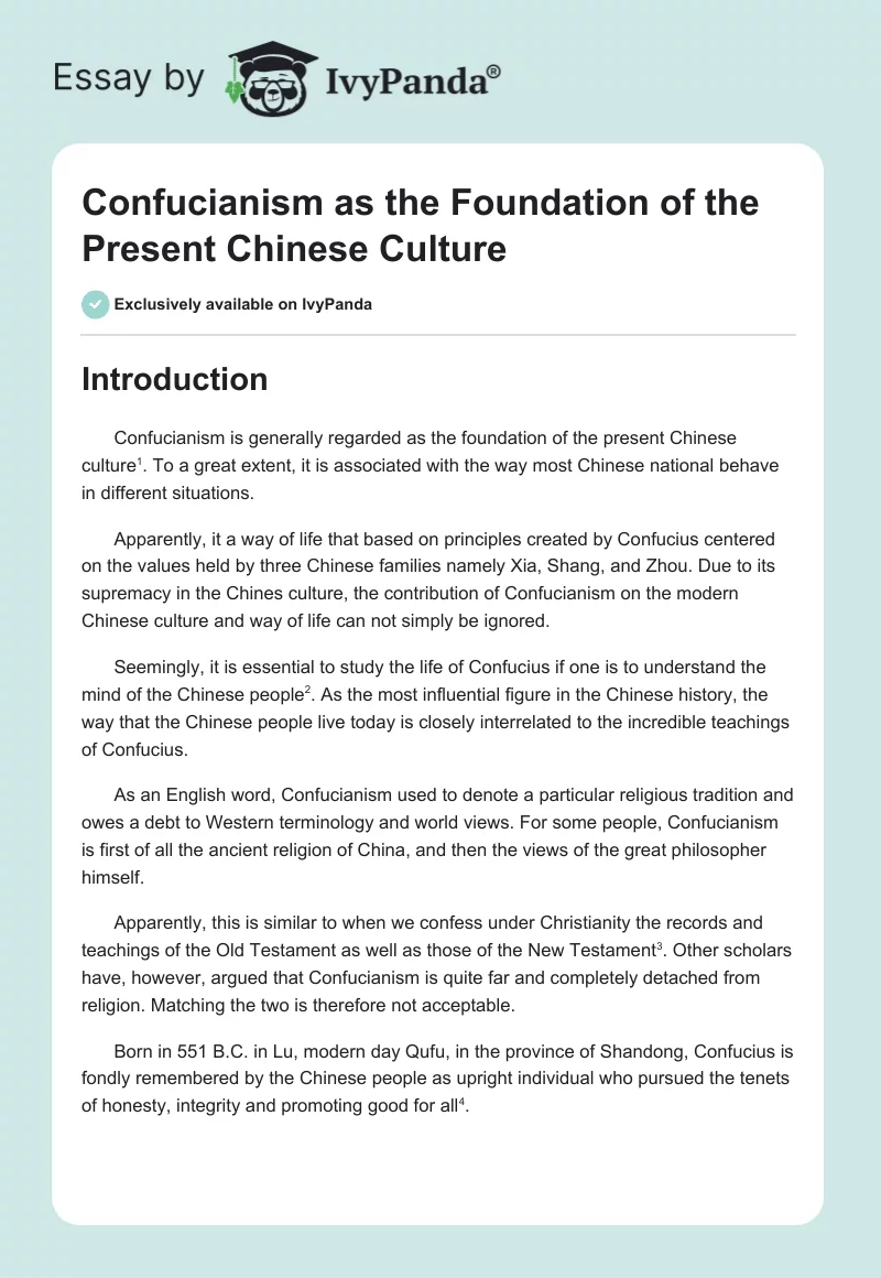 Confucianism as the Foundation of the Present Chinese Culture. Page 1