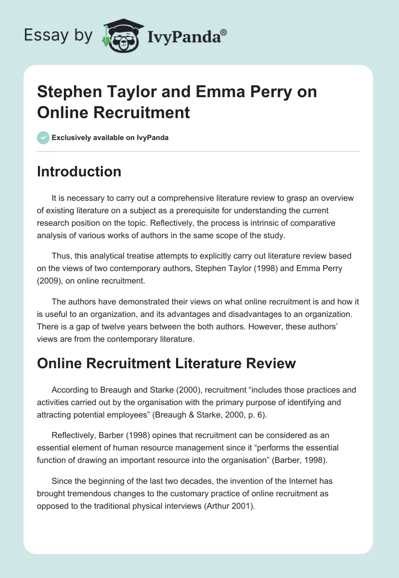 Stephen Taylor and Emma Perry on Online Recruitment. Page 1