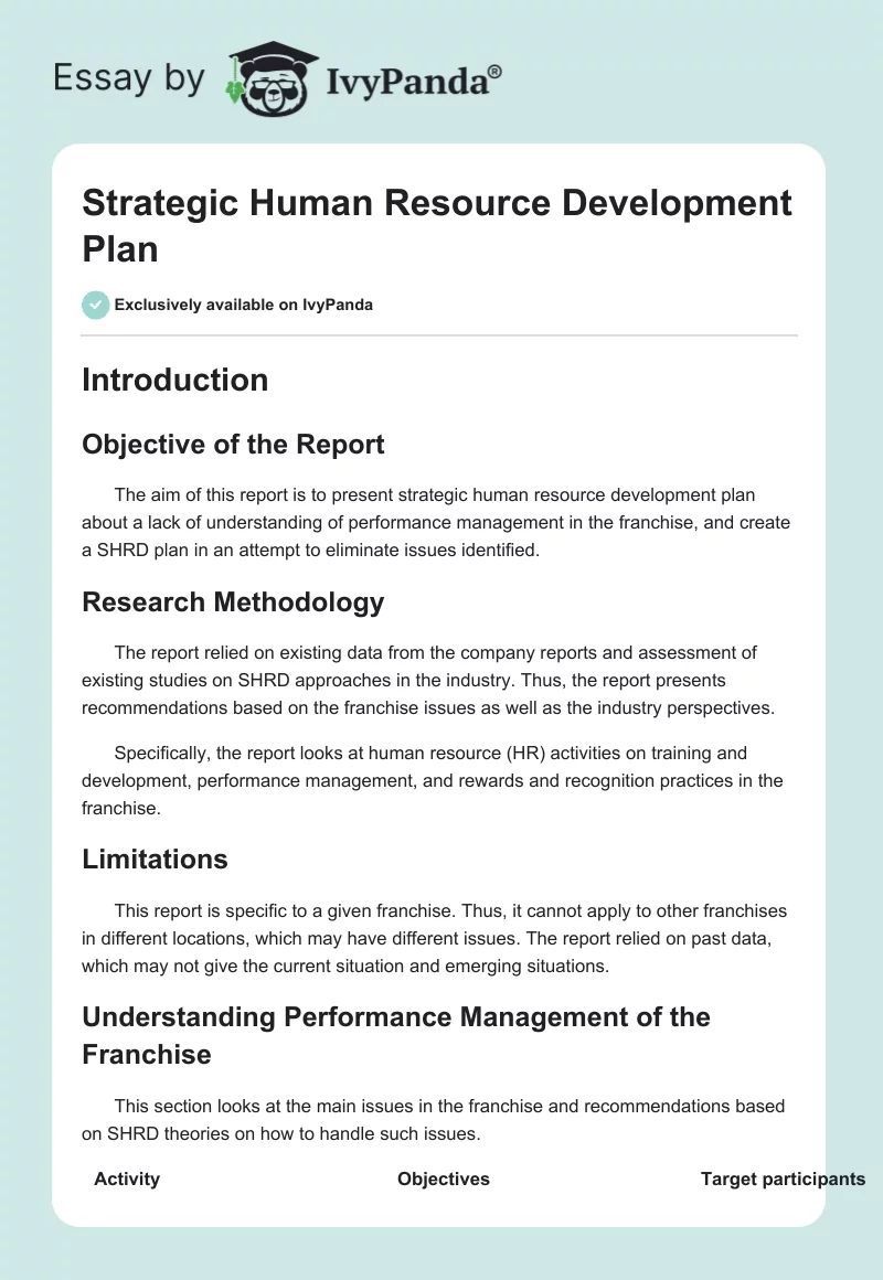 Strategic Human Resource Development Plan. Page 1