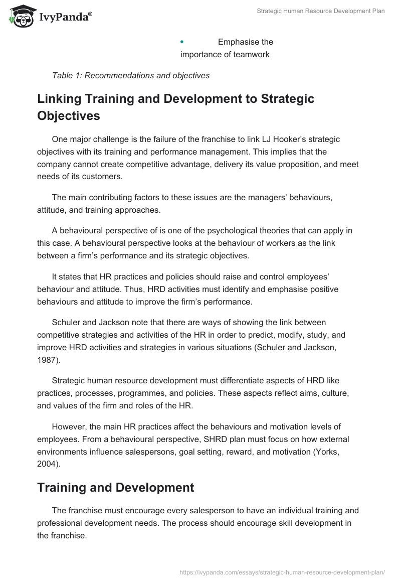 Strategic Human Resource Development Plan. Page 3