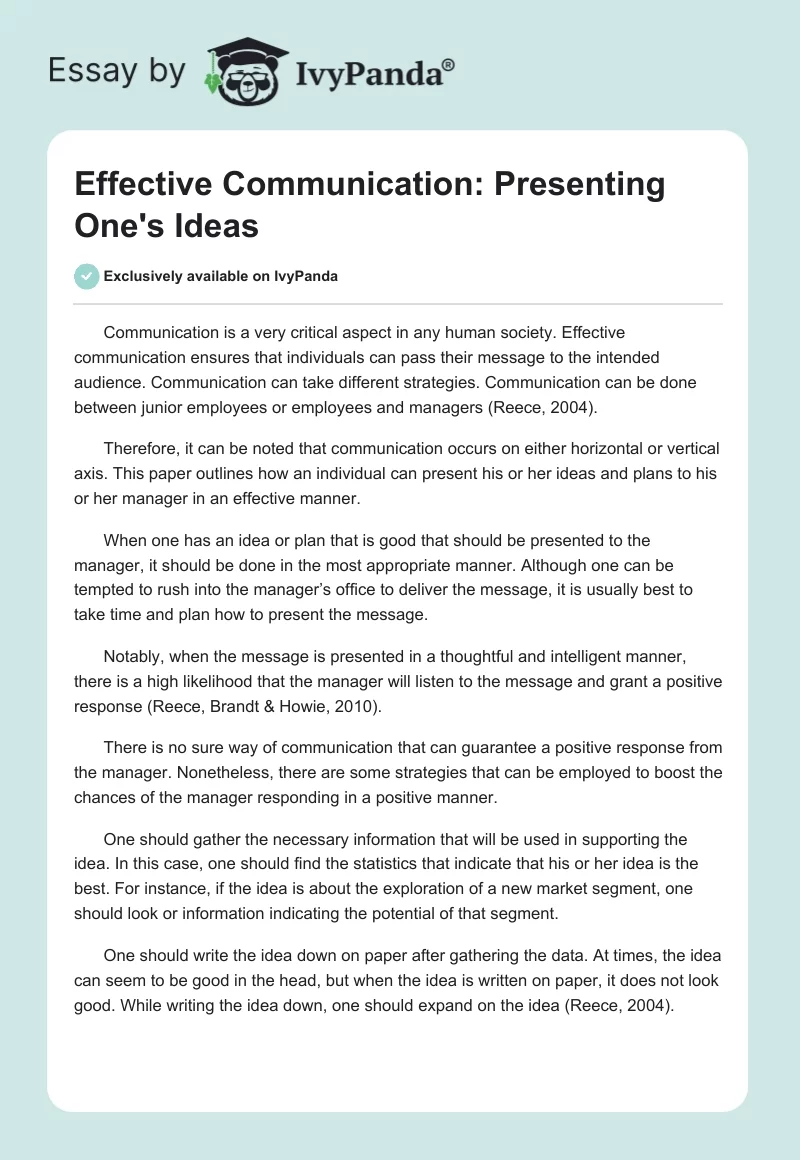 Effective Communication: Presenting One's Ideas. Page 1