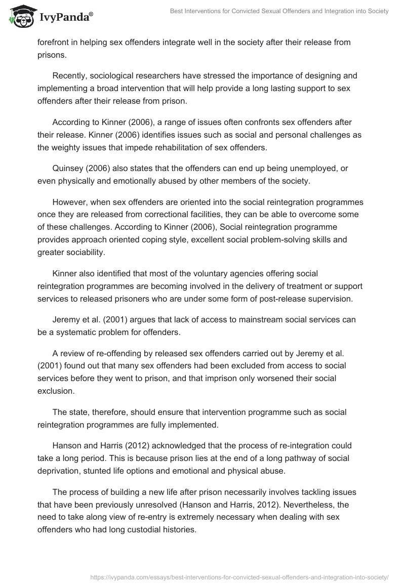 Best Interventions for Convicted Sexual Offenders and Integration into Society. Page 3