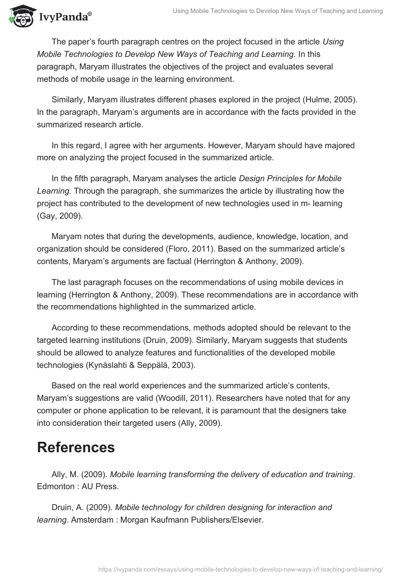 Using Mobile Technologies to Develop New Ways of Teaching and Learning. Page 2