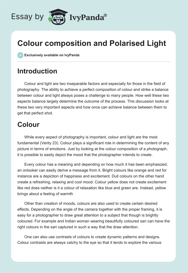 Colour composition and Polarised Light. Page 1