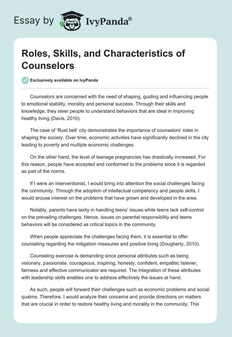 Roles, Skills, and Characteristics of Counselors. Page 1