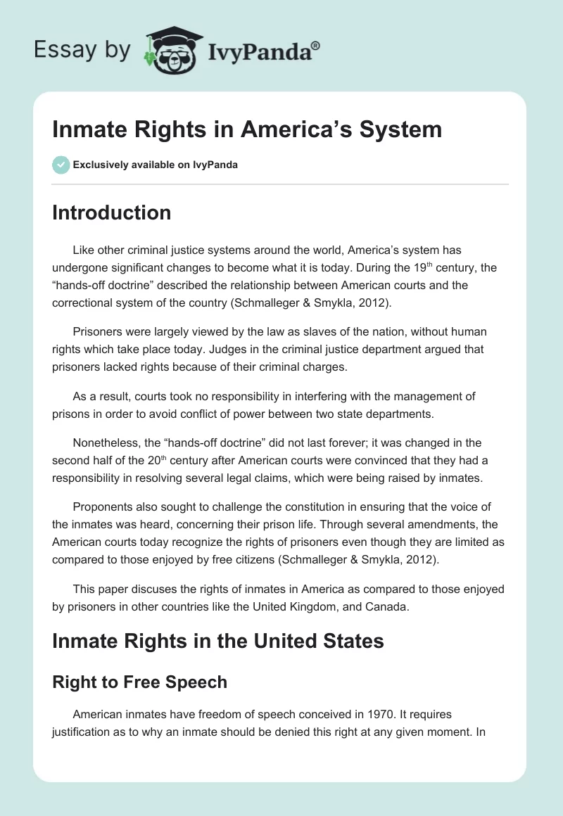 Inmate Rights in America’s System. Page 1