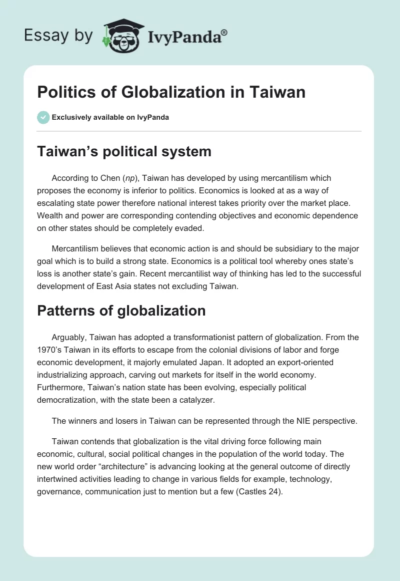 Politics of Globalization in Taiwan. Page 1