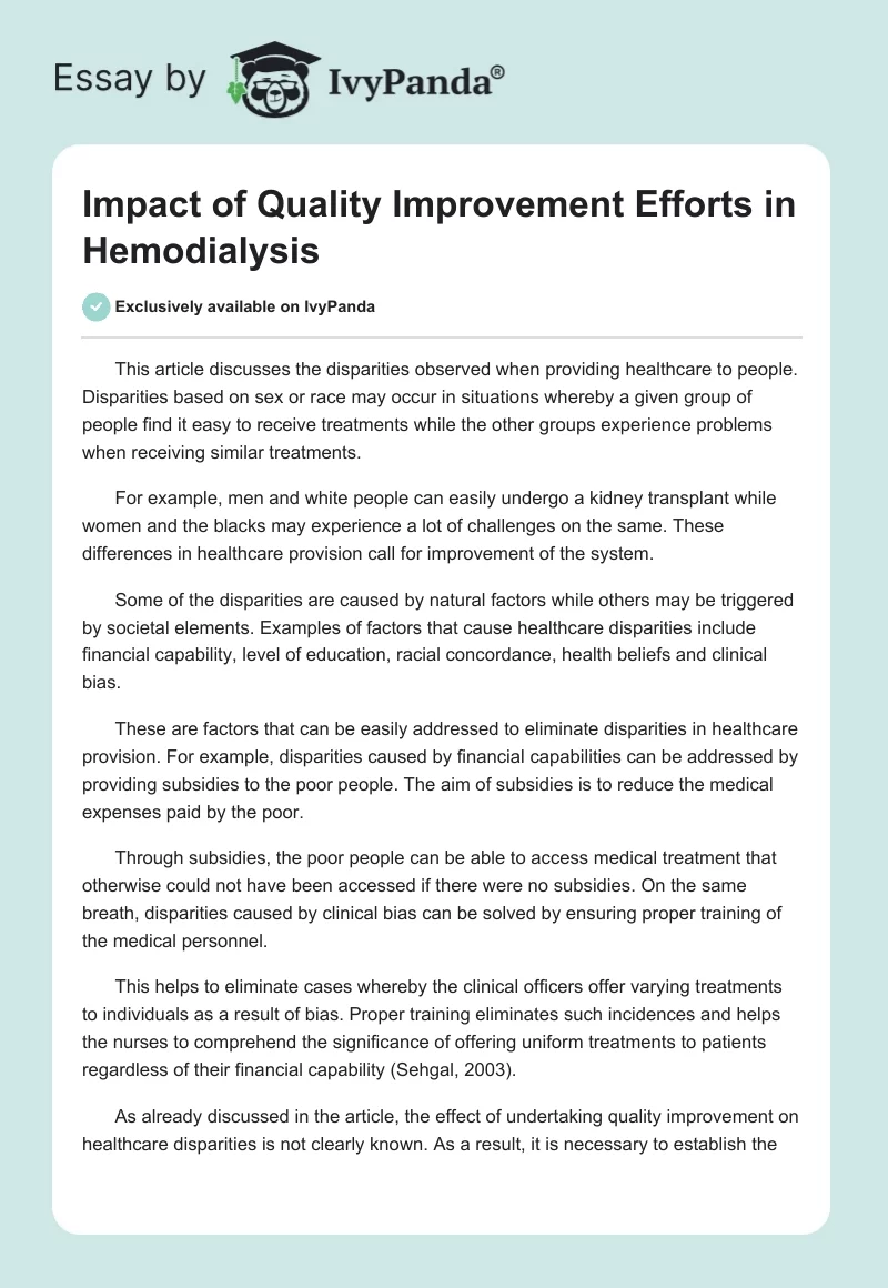 Impact of Quality Improvement Efforts in Hemodialysis. Page 1