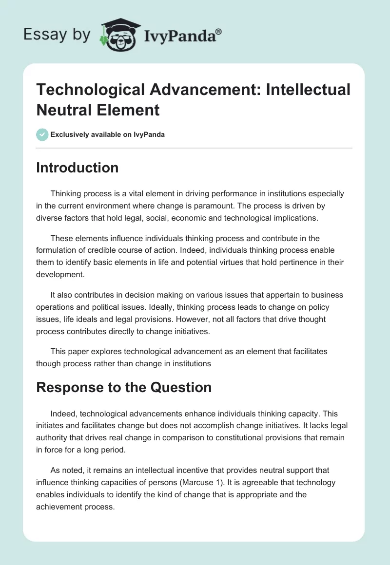 Technological Advancement: Intellectual Neutral Element. Page 1